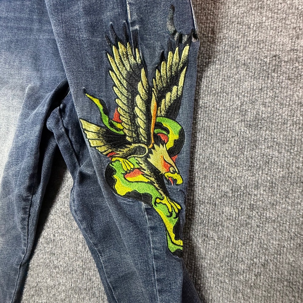 Ed Hardy Mens Slim Straight Embroidered Eagle Snake Jeans Blue 36 MEHD8301-8 NWT - Picture 5 of 11